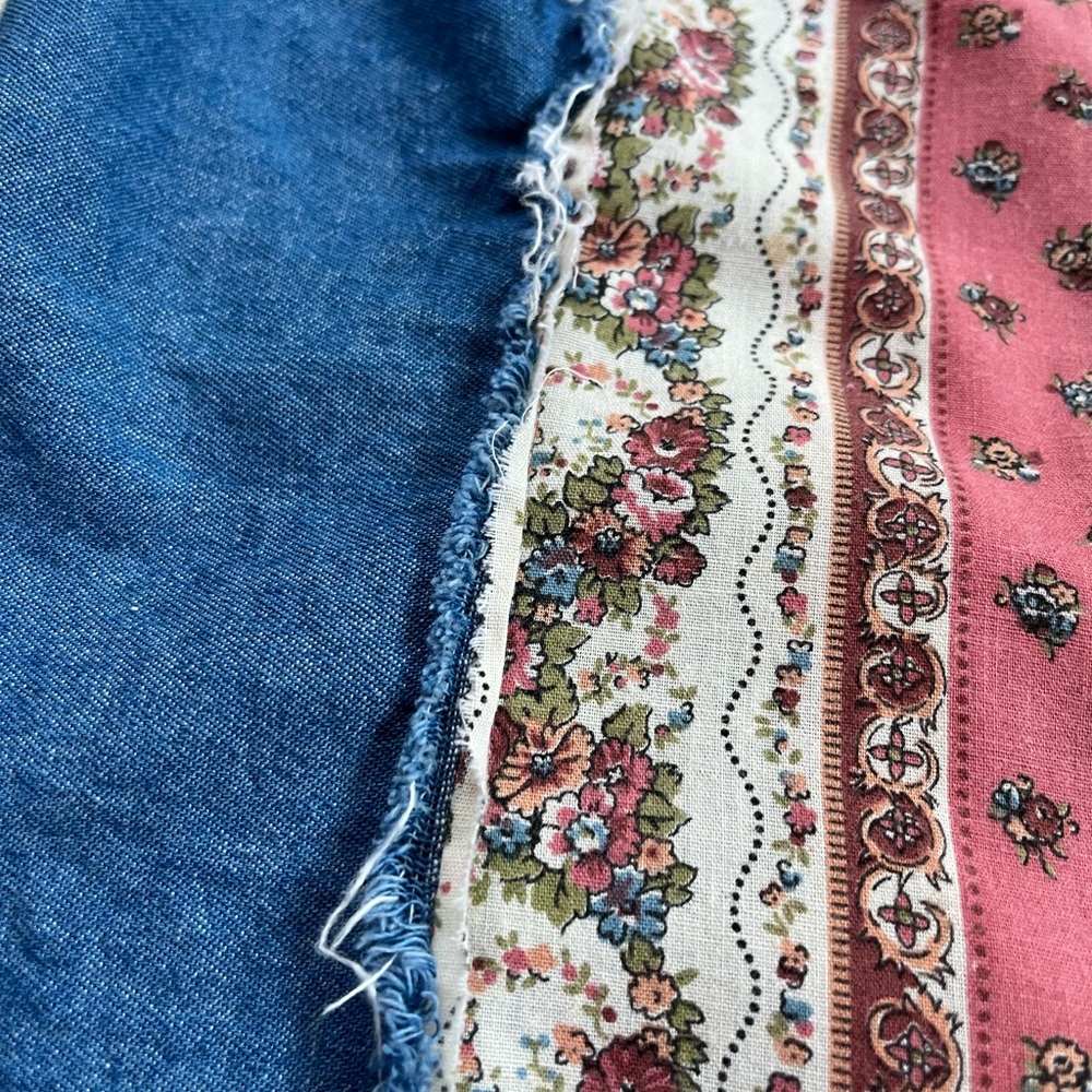Vintage 1970’s Floral Patchwork Denim Western Shirt - Sz Small - Picture 4 of 14